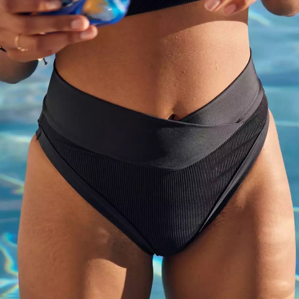 Aerie Ribbed Mix Crossover High Cut Cheeky Bikini Bottom